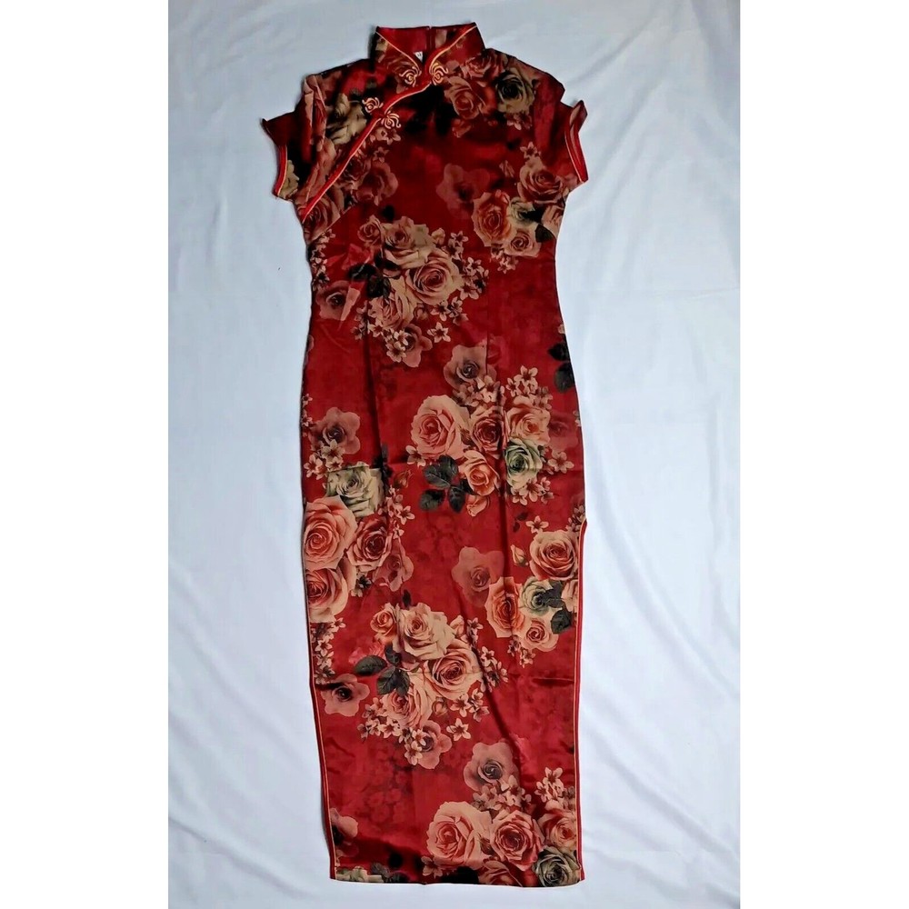 The Old Ancient Laogudai Womens Asian Style Floral Dress  Short Sleeve sz M